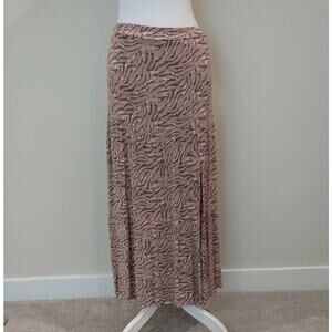 Nine West Womens L Tiered Pink Print Maxi Skirt Flowy Boho Festival High Slit